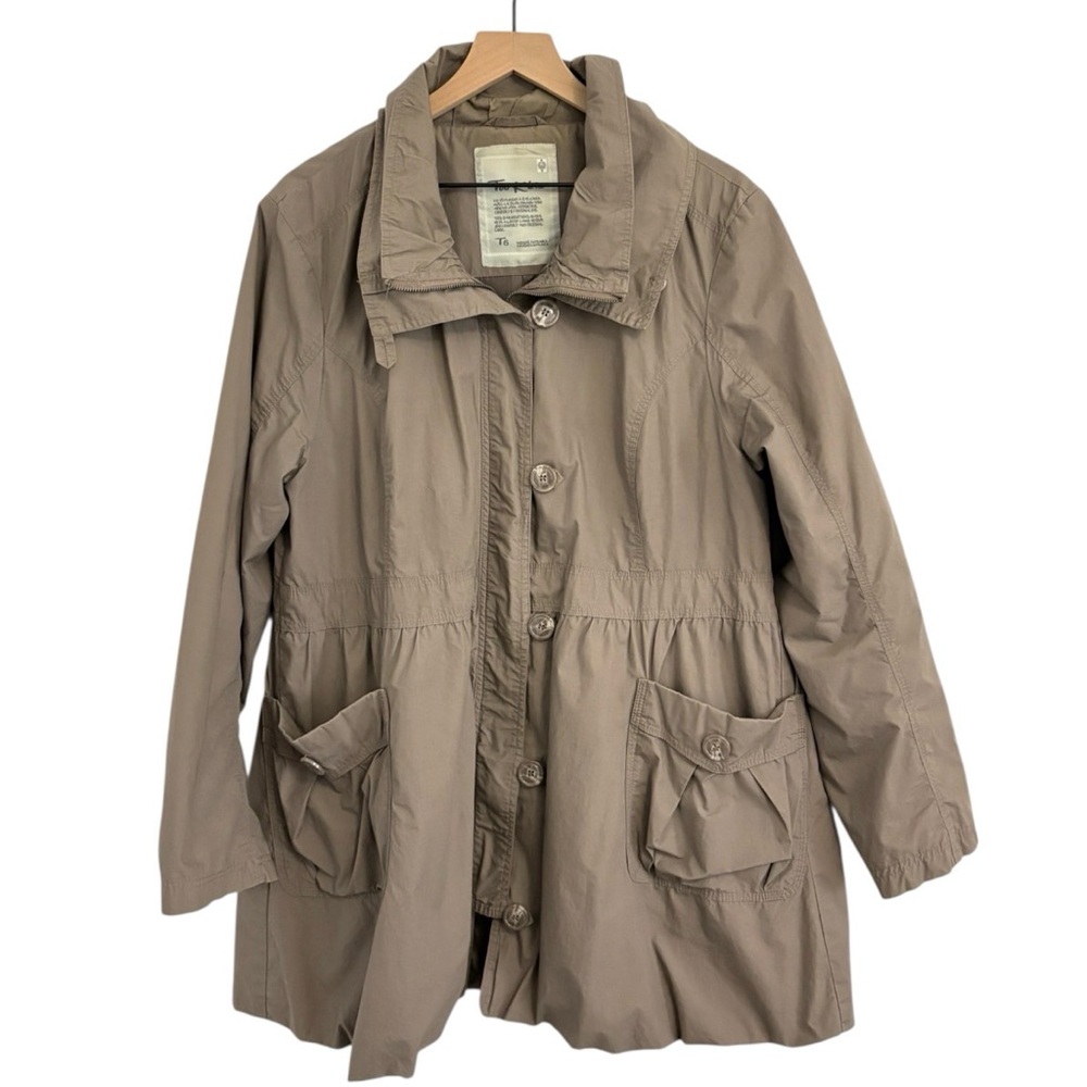 Womens Taupe Lightweight Button-Front Coat